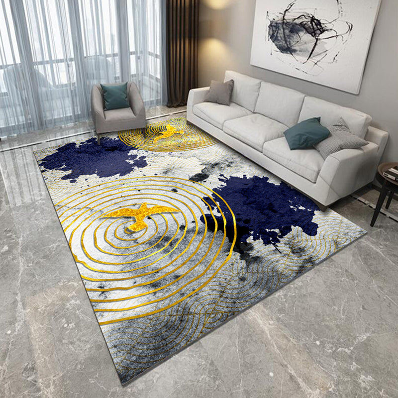 Blue and Grey Bedroom Rug Modern Abstract Brushstroke Painting Pattern Area Rug Polyester Pet Friendly Carpet