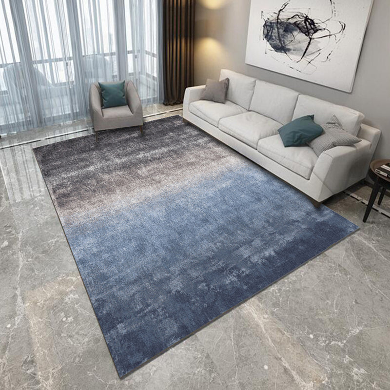Blue and Grey Bedroom Rug Modern Abstract Brushstroke Painting Pattern Area Rug Polyester Pet Friendly Carpet