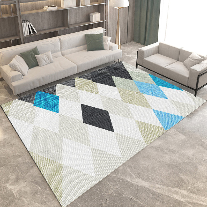 Modern Living Room Rug in Grey and Ivory Geometric Diamond Print Rug Polyester Pet Friendly Area Rug