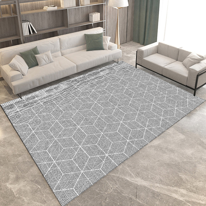 Modern Living Room Rug in Grey and Ivory Geometric Diamond Print Rug Polyester Pet Friendly Area Rug