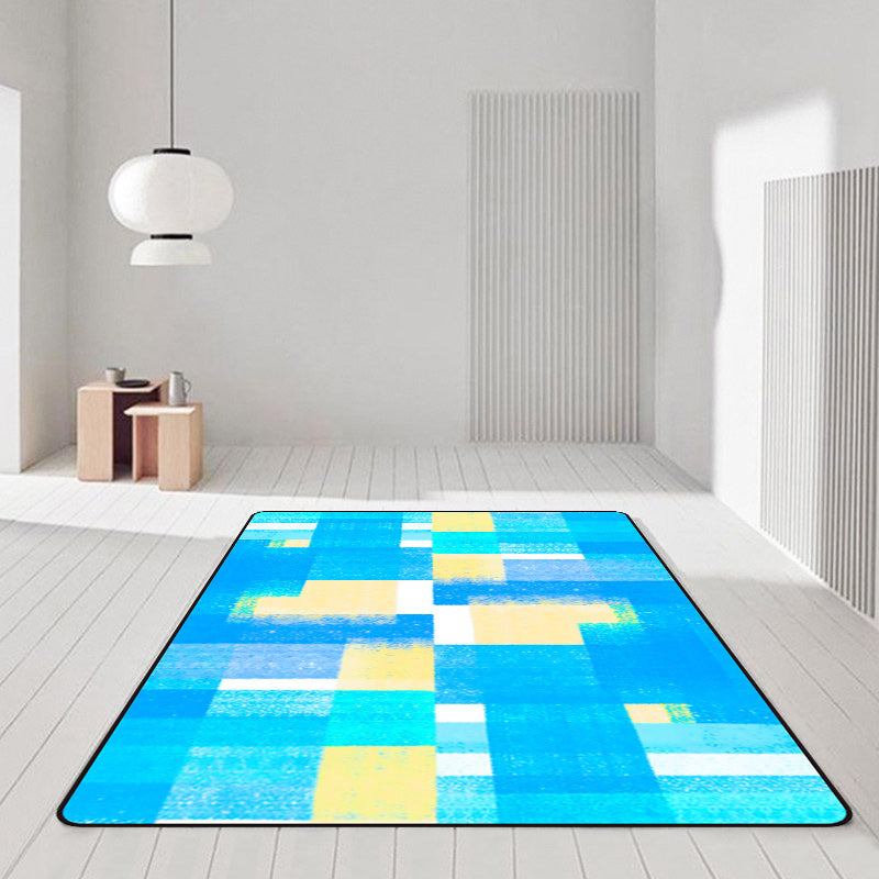 Blue and Brown Bedroom Rug Modern Abstract Painting Pattern Area Rug Polyester Non-Slip Backing Carpet