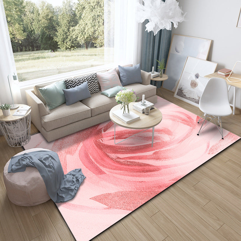 Modern Living Room Rug in Pink and Brown Abstract Twisted Line Print Rug Polyester Non-Slip Backing Area Rug