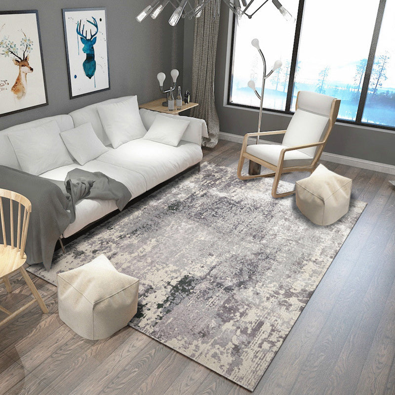 Blue and Brown Bedroom Rug Modern Abstract Painting Pattern Area Rug Polyester Pet Friendly Carpet