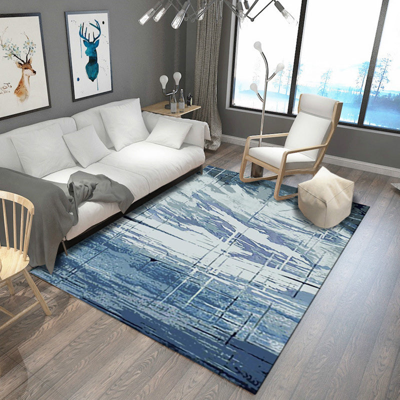 Modern Living Room Rug in Grey and Blue Abstract Print Rug Polyester Anti-Slip Backing Area Rug