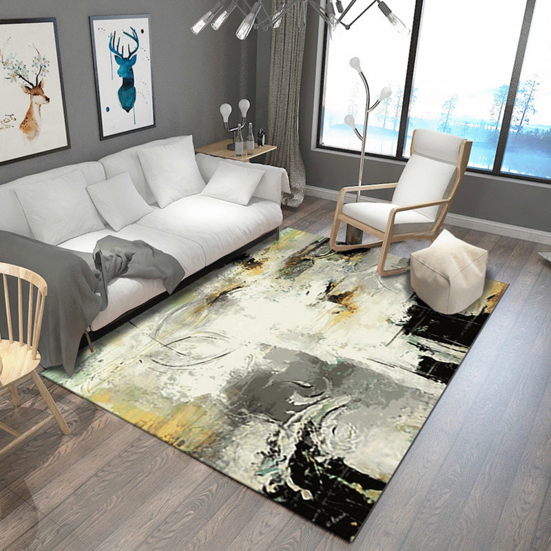 Modern Living Room Rug in Grey and Blue Abstract Print Rug Polyester Anti-Slip Backing Area Rug
