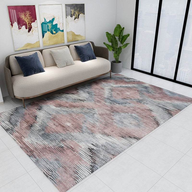 Pink and Brown Bedroom Rug Modern Abstract Diamond Pattern Area Rug Polyester Anti-Slip Backing Carpet