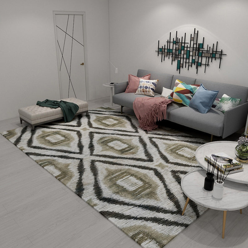 Pink and Brown Bedroom Rug Modern Abstract Diamond Pattern Area Rug Polyester Anti-Slip Backing Carpet