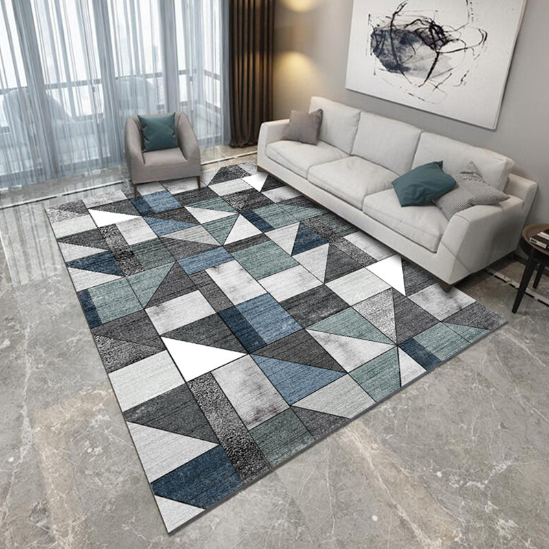 Blue and Black Bedroom Rug Modern Abstract Geometry Pattern Area Rug Polyester Non-Slip Backing Carpet