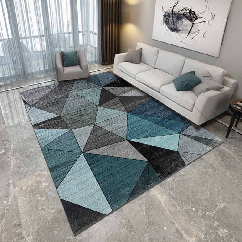 Blue and Black Bedroom Rug Modern Abstract Geometry Pattern Area Rug Polyester Non-Slip Backing Carpet