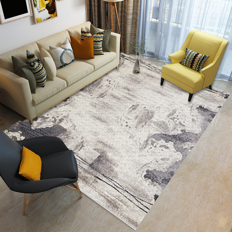 Blue and Orange Bedroom Rug Modern Abstract Painting Pattern Area Rug Polyester Stain-Resistant Carpet