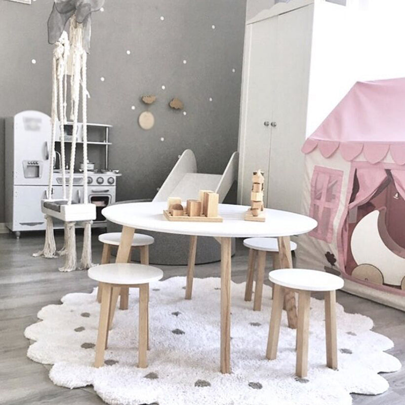 White and Brown Irregular Rug Nursery Kids Polka Dots Pattern Area Rug Polyester Stain-Resistant Carpet