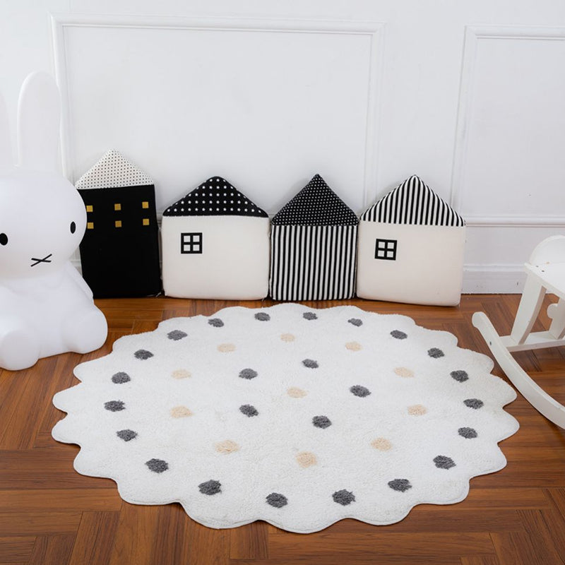 White and Brown Irregular Rug Nursery Kids Polka Dots Pattern Area Rug Polyester Stain-Resistant Carpet