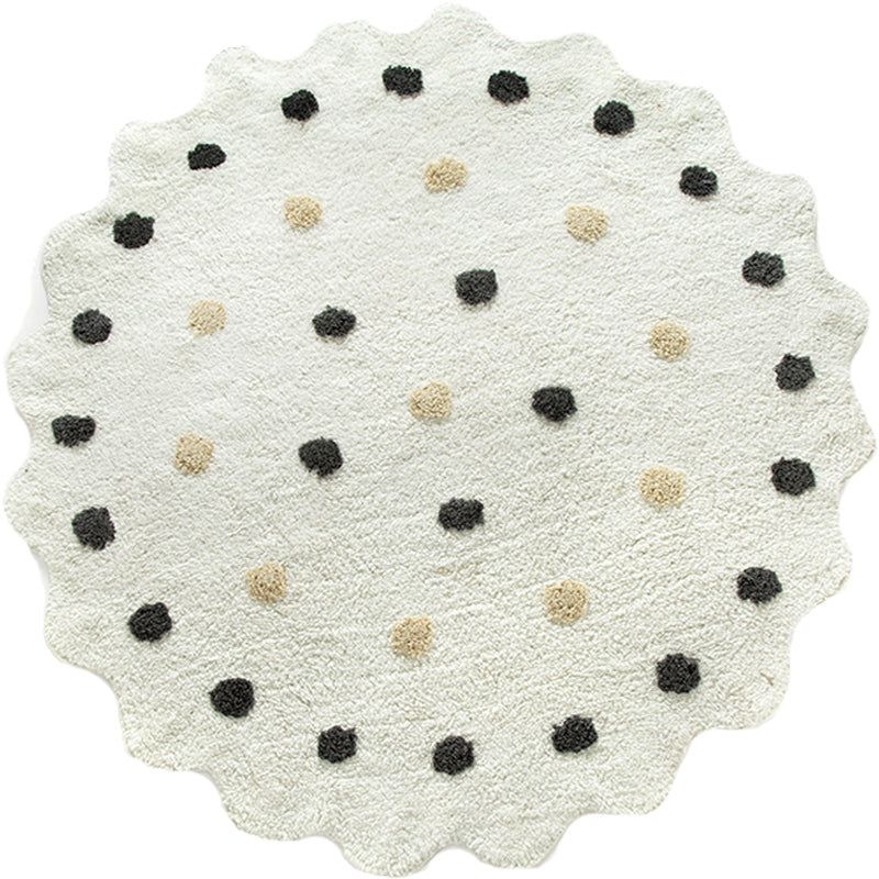 White and Brown Irregular Rug Nursery Kids Polka Dots Pattern Area Rug Polyester Stain-Resistant Carpet