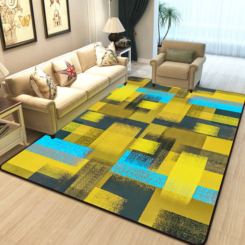 Black and Yellow Bedroom Rug Modern Abstract Painting Pattern Area Rug Polyester Washable Carpet