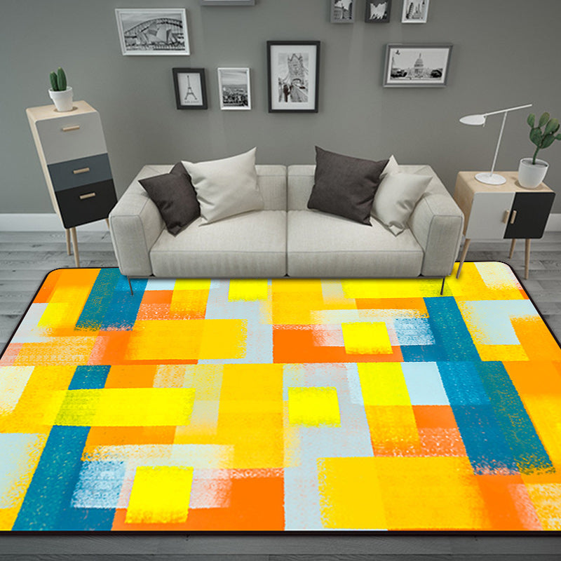 Black and Yellow Bedroom Rug Modern Abstract Painting Pattern Area Rug Polyester Washable Carpet