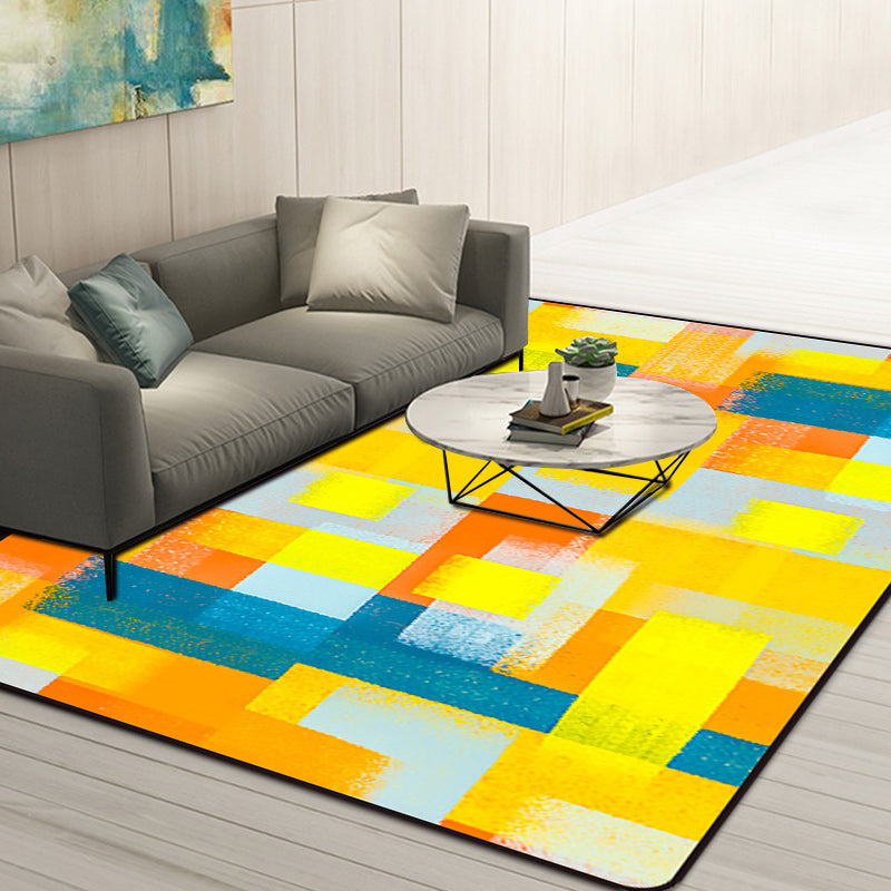 Black and Yellow Bedroom Rug Modern Abstract Painting Pattern Area Rug Polyester Washable Carpet
