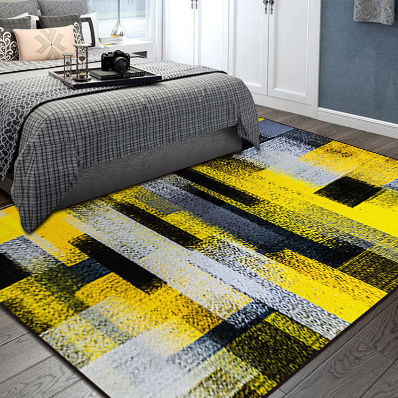 Black and Yellow Bedroom Rug Modern Abstract Painting Pattern Area Rug Polyester Washable Carpet