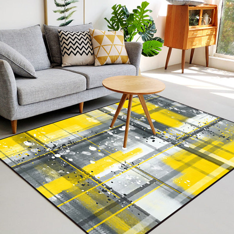 Black and Yellow Bedroom Rug Modern Abstract Painting Pattern Area Rug Polyester Washable Carpet