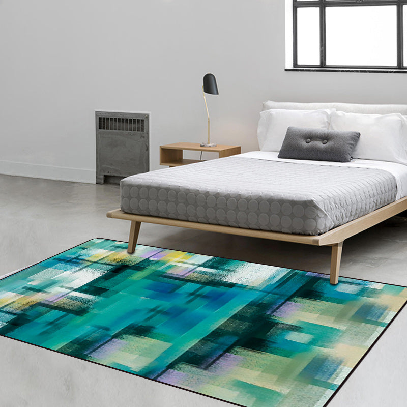 Modern Living Room Rug in Blue and Purple Abstract Stripe Print Rug Polyester Non-Slip Washable Area Rug