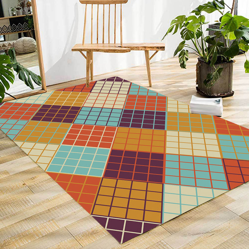 Scandinavian Modern Rug Colorful Plaid Pattern Rug Polyester Anti-Slip Carpet for Home Decoration