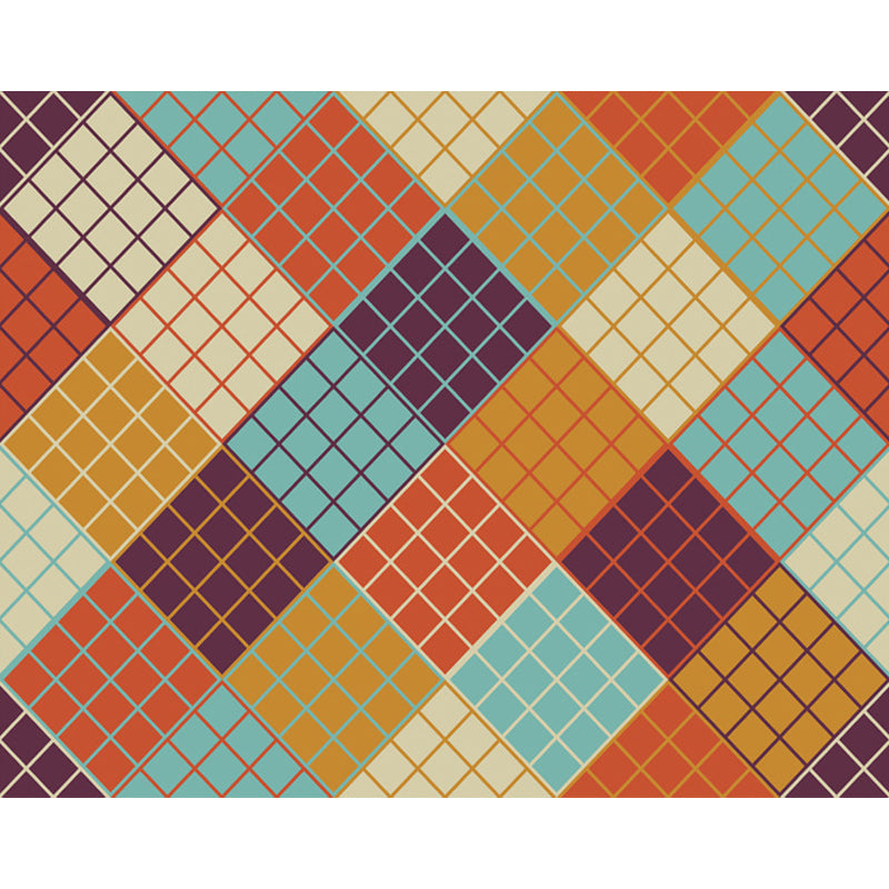 Scandinavian Modern Rug Colorful Plaid Pattern Rug Polyester Anti-Slip Carpet for Home Decoration