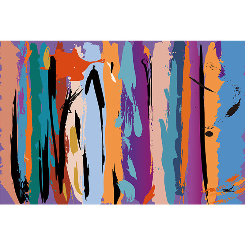 Purple Bedroom Rug Modern Abstract Painting Pattern Area Rug Polyester Non-Slip Stain-Resistant Carpet