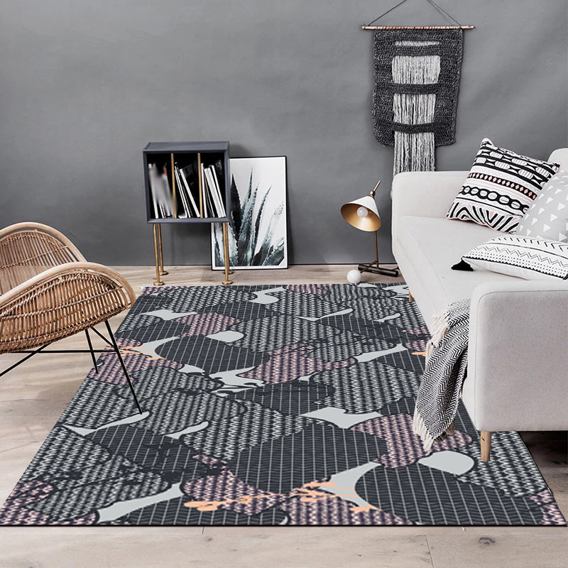 Grey Bedroom Rug Modern Abstract Stripe Twisted Line Pattern Area Rug Polyester Anti-Slip Backing Carpet