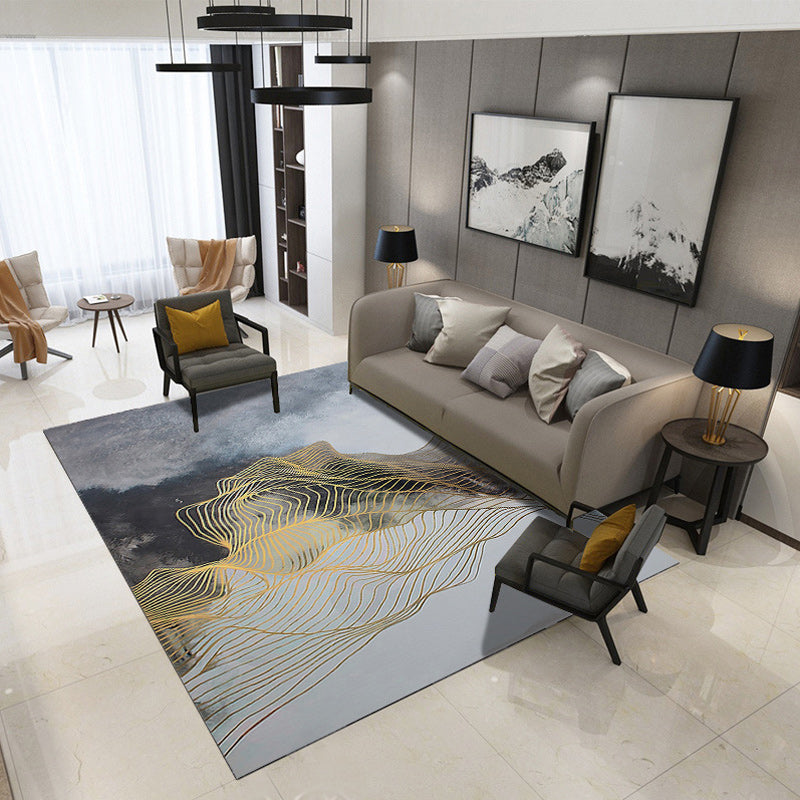 Green and Blue Bedroom Rug Modern Abstract Twisted Line Pattern Area Rug Polyester Anti-Slip Backing Carpet