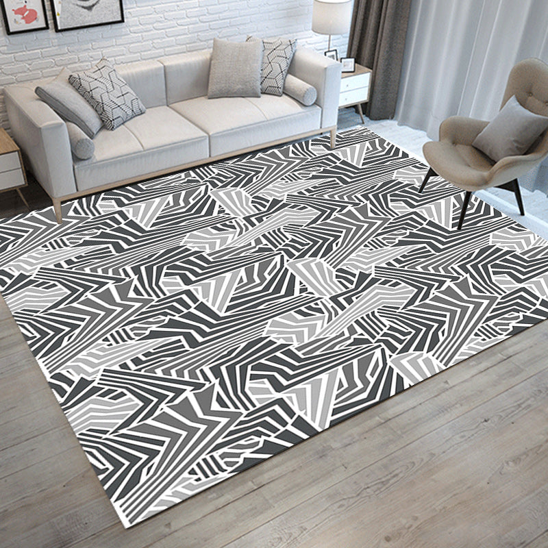 Modern Living Room Rug in Grey Abstract Twisted Line Print Rug Polyester Non-Slip Backing Area Rug