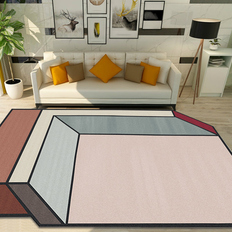 Novelty Living Room Irregular Rug Pink Color Block Cuboid Print Rug Polyester Stain-Resistant Area Rug