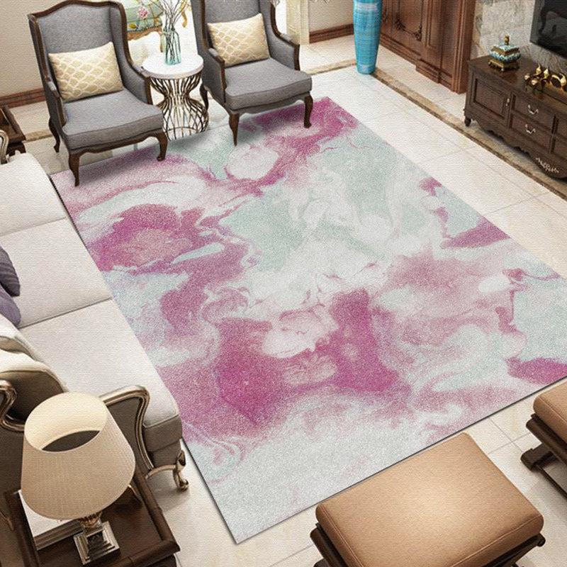 Pink and Grey Bedroom Rug Modern Abstract Galaxy Pattern Area Rug Polyester Pet Friendly Carpet