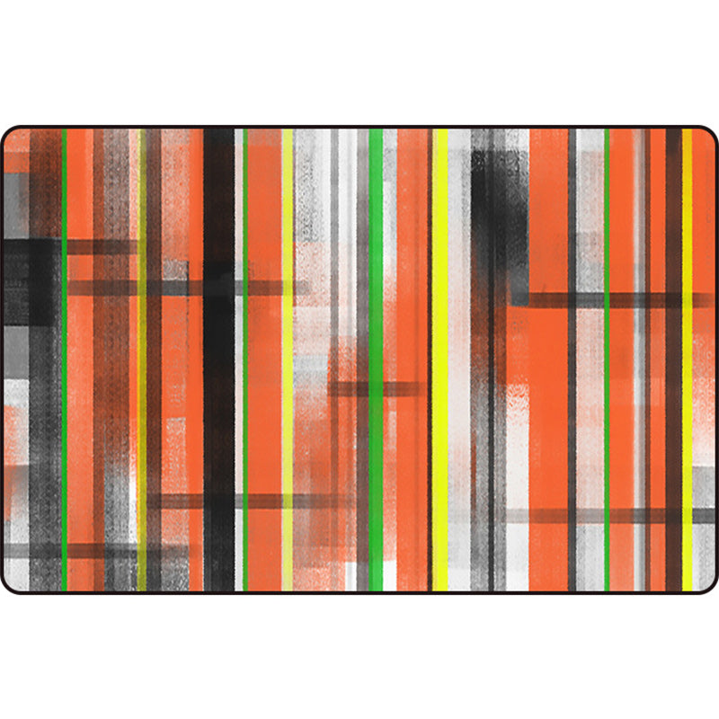 Minimalist Modern Rug in Orange and Blue Abstract Stripe Pattern Rug Polyester Washable Carpet for Home Decoration