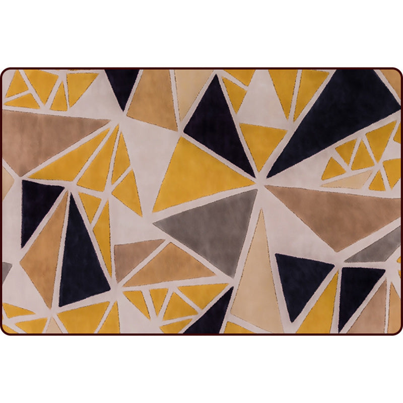 Minimalist Modern Rug in Yellow Colorblock Triangle Pattern Rug Polyester Pet Friendly Carpet for Home Decoration