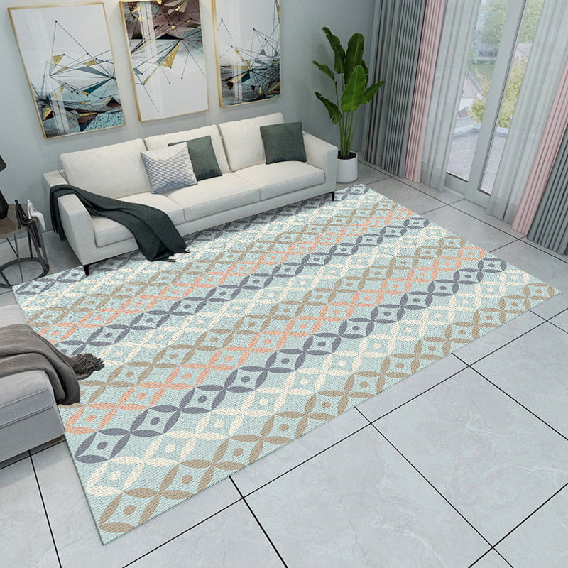 Modern Living Room Rug in Blue and Grey Color Block Triangle Print Rug Polyester Machine Non-Slip Area Rug