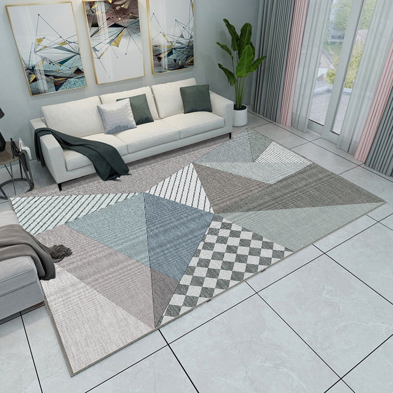 Tapis de salon moderne en bloc de couleur rose et gris Triangle Print Rapis Polyester Anti-Slip Area Rapis