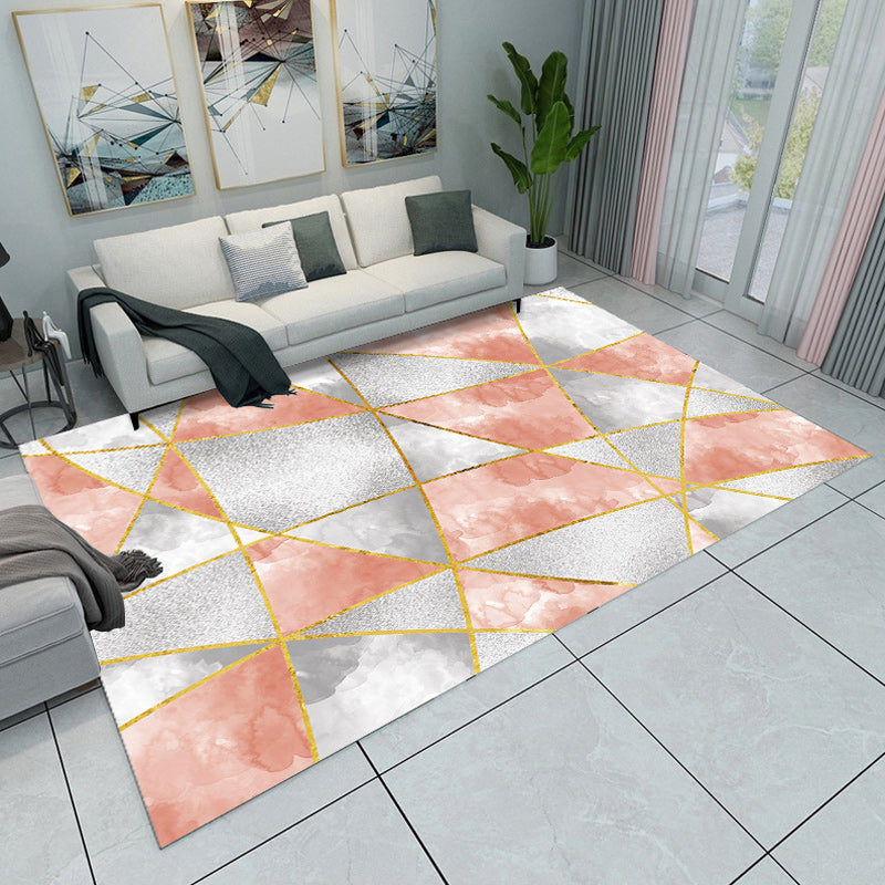 Tapis de salon moderne en bloc de couleur rose et gris Triangle Print Rapis Polyester Anti-Slip Area Rapis