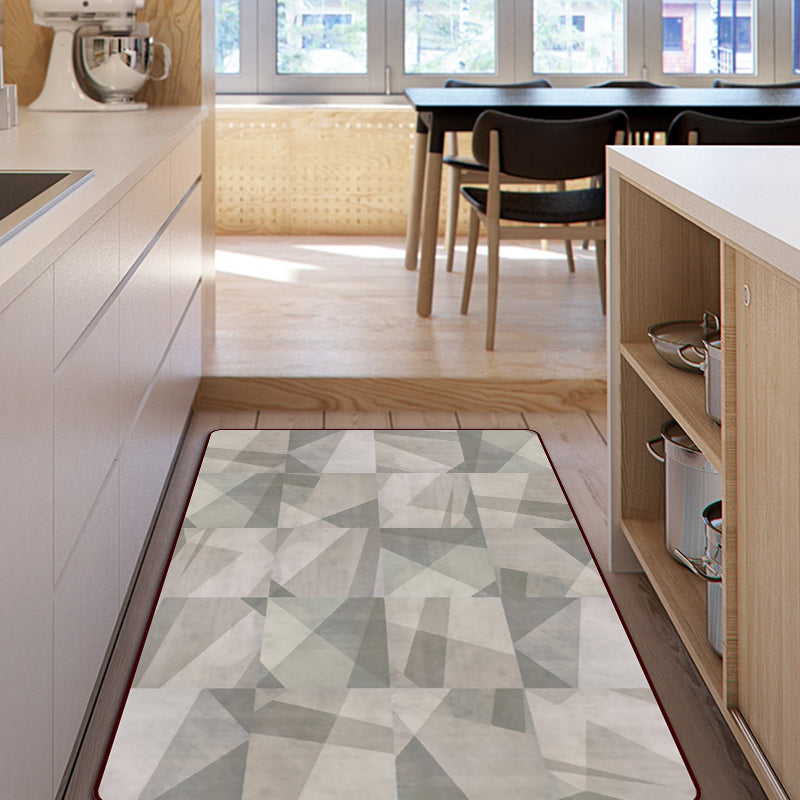 Modern Living Room Rug in Grey Color Block Square Print Rug Polyester Non-Slip Backing Area Rug