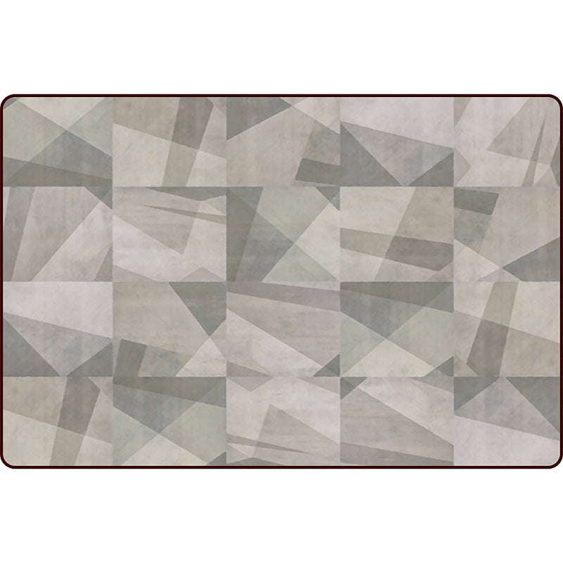 Modern Living Room Rug in Grey Color Block Square Print Rug Polyester Non-Slip Backing Area Rug