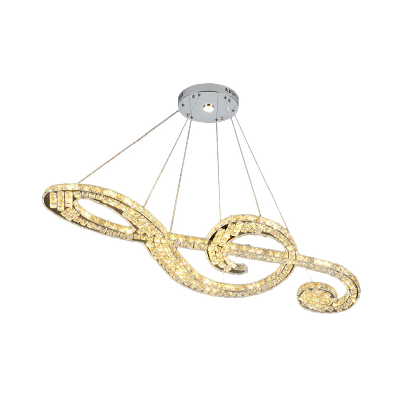 Faceted Crystal Music Note Hanging Light Contemporary Stainless-Steel LED Pendant Chandelier for Bedroom