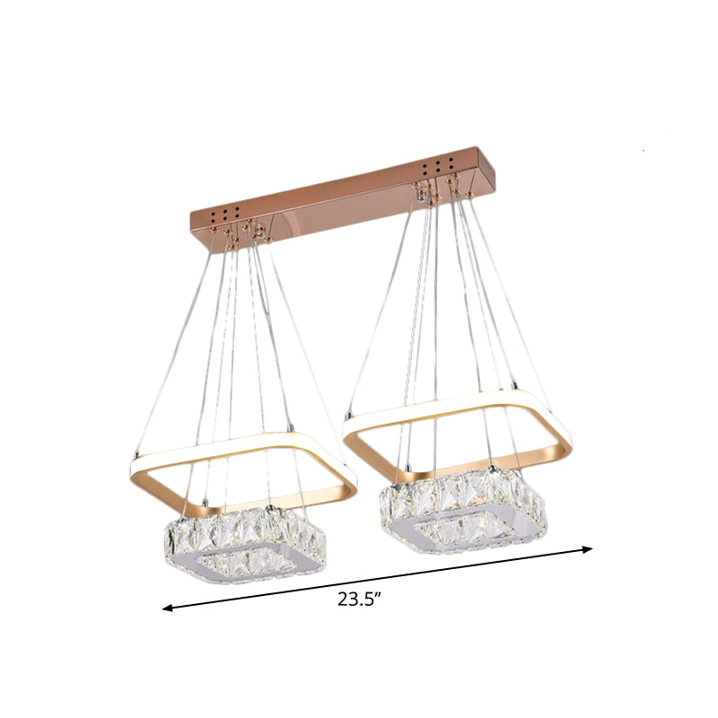 Squared Clear Crystal Chandelier Lamp Contemporary LED Stainless-Steel Pendant Light Fixture with Metal Frame