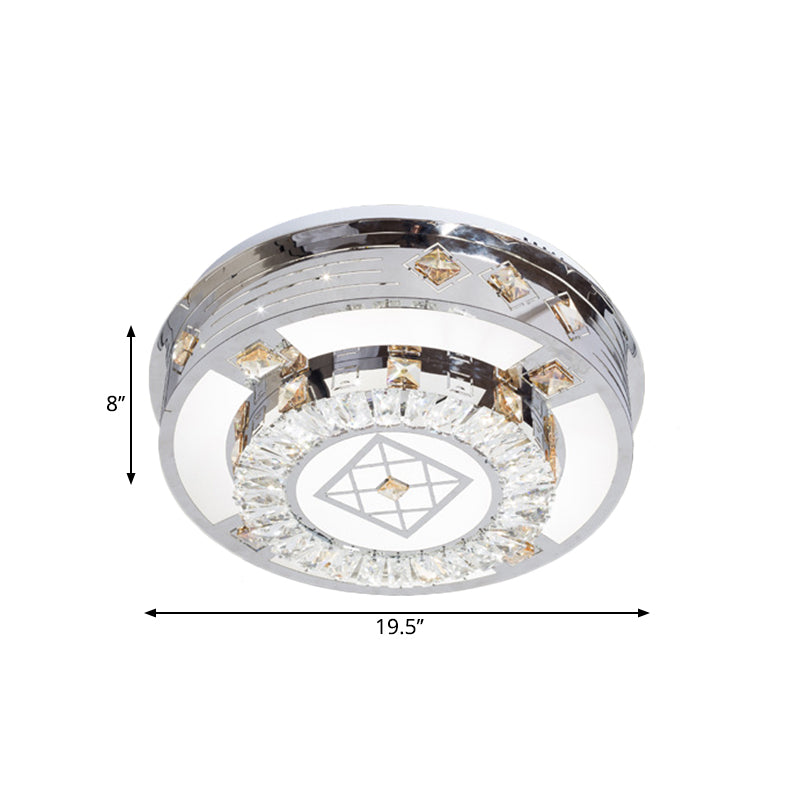 Chrome LED Round Flush Mount Lighting Modernist Faceted Crystal Ceiling Fixture in Warm/White Light, 19.5"/31.5" Wide