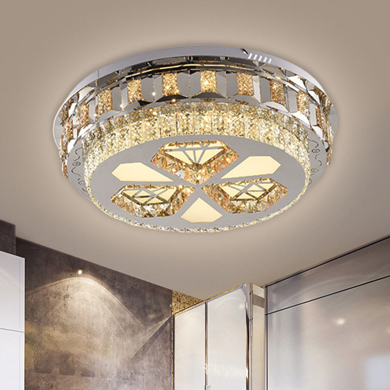 Crystal Round Flush Mount Lamp Simple LED Close to Ceiling Light in Stainless-Steel with Diamond Design