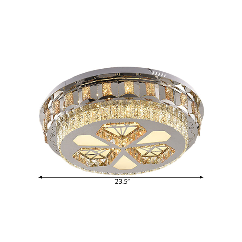 Crystal Round Flush Mount Lamp Simple LED Close to Ceiling Light in Stainless-Steel with Diamond Design