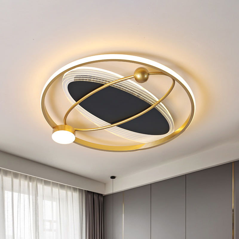 Round/Oval Bedroom Flush Mount Light Acrylic LED Modernism Ceiling Mounted Fixture in Gold