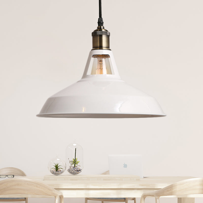 Loft Style Barn Shade Pendant Ceiling Light 10.5"/12"/15" W 1 Bulb Metallic Hanging Lamp in Black/White for Dining Table