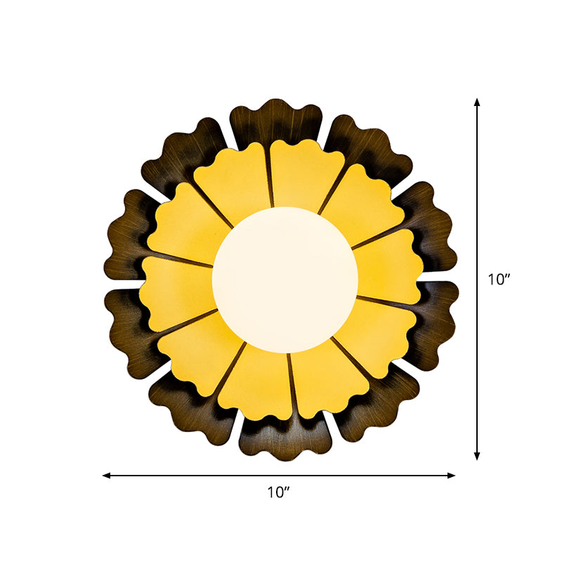 Luz de pared de dormitorio de girasol Vidrio ópalo 1 Bulbo Iluminación de pared para niños en oro negro