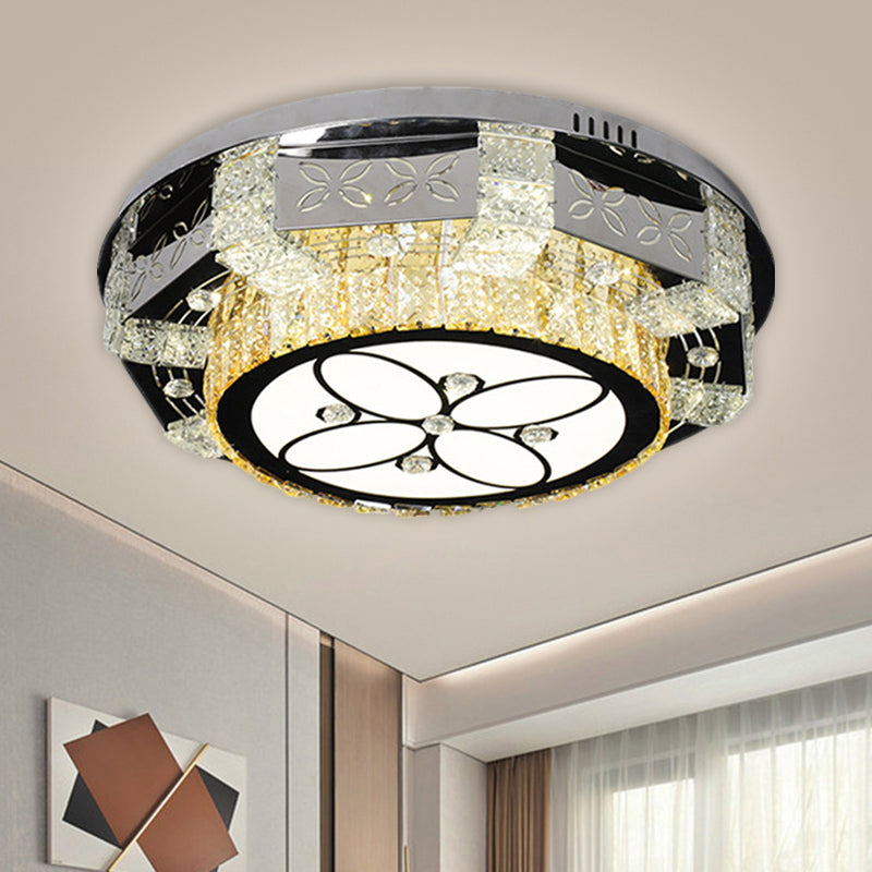 Stainless-Steel Round Ceiling Mounted Light Modern K9 Crystal LED Flush Mount Fixture with Twisted/Oval Pattern