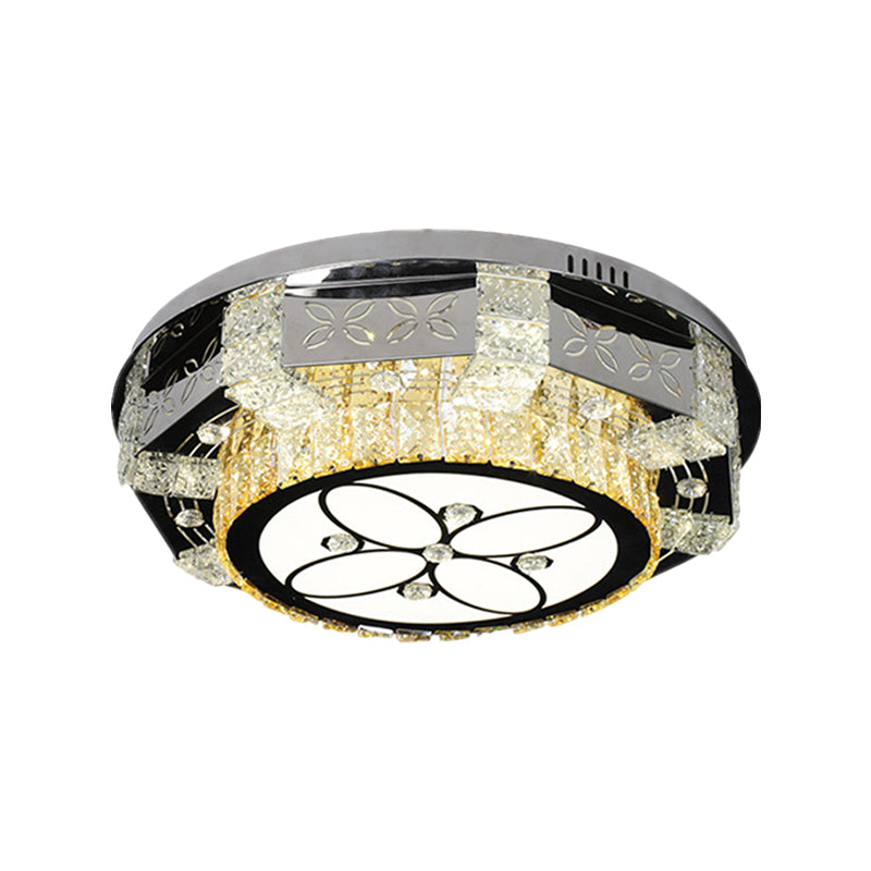 Stainless-Steel Round Ceiling Mounted Light Modern K9 Crystal LED Flush Mount Fixture with Twisted/Oval Pattern
