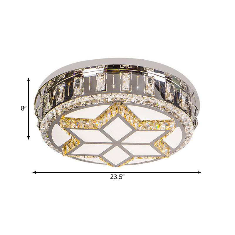 Circle Flush Mount Fixture Minimalism Hand-Cut Crystal LED Chrome Ceiling Lighting in Warm/White Light