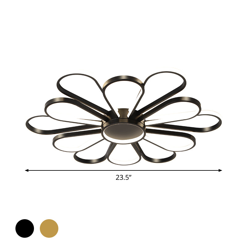 Iron Floral Flush Mount Light Contemporary Black/Gold LED Ceiling Mounted Fixture for Living Room